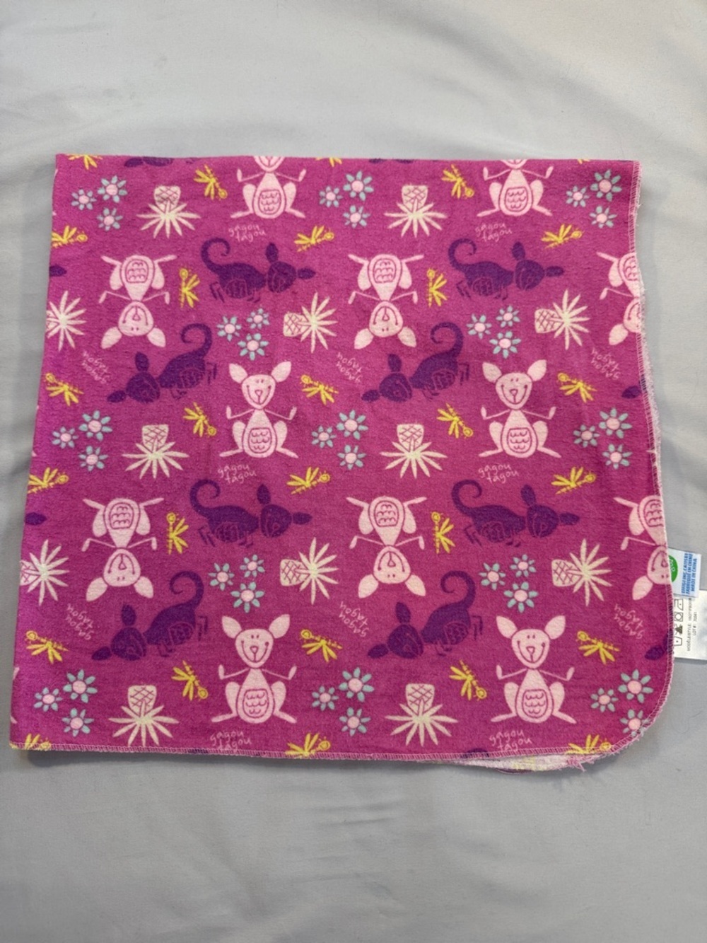 Vintage Gagou Tagou receiving blanket with fun Pink Patterned Washcloth